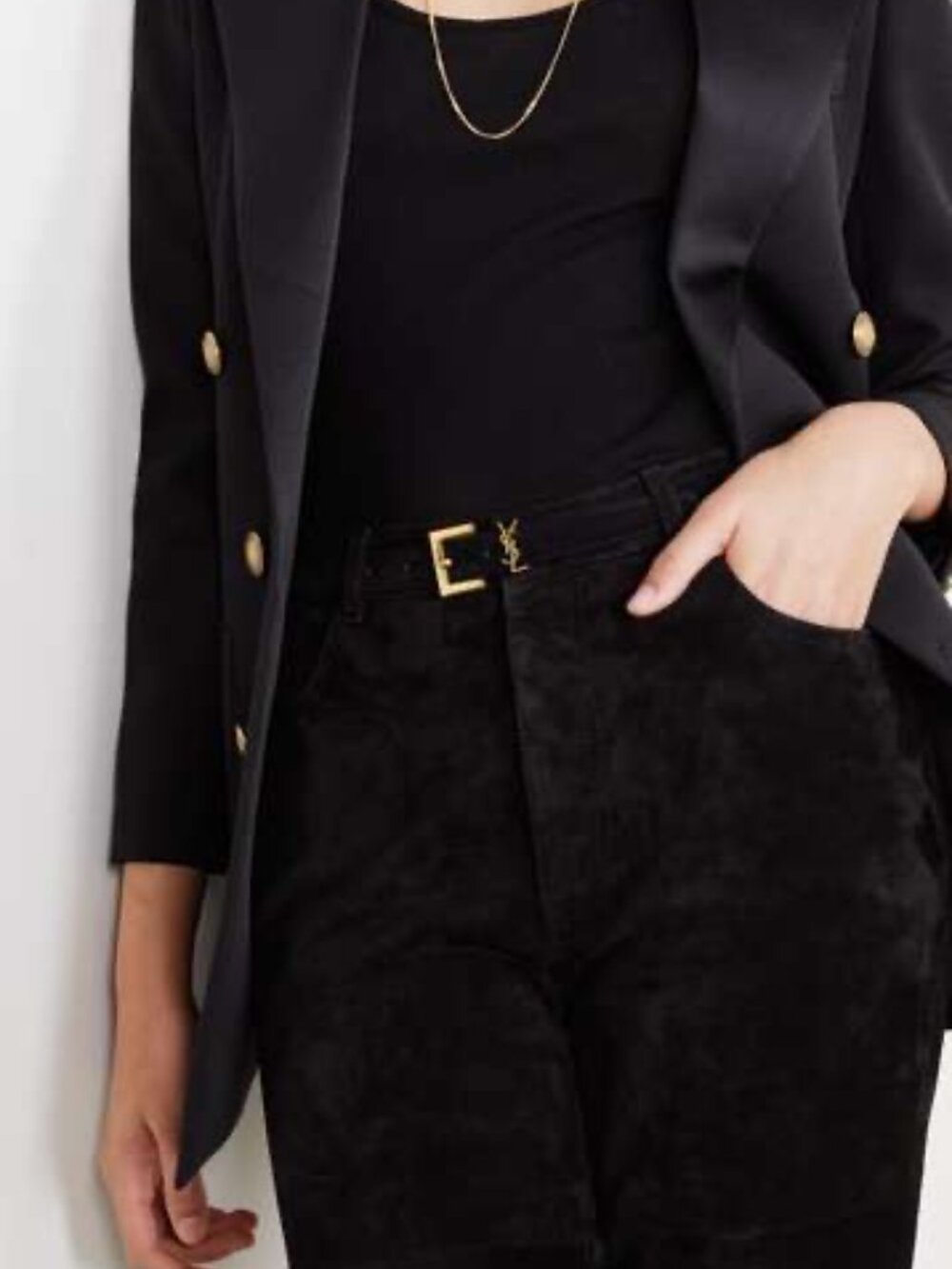 Saint Laurent Black Leather Belt with Gold YSL Buckle